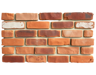 Fototapeta premium Rustic Brick Wall Isolated on White Background, Textured Construction Material Design, PNG Transparent.