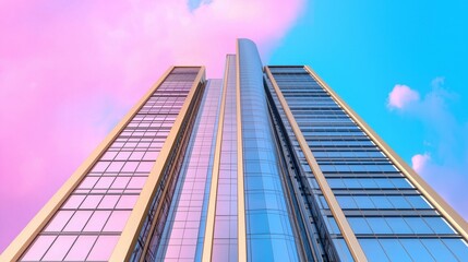 Modern Skyscrapers Against Colorful Sky at Sunset with Clouds Above City Landscape