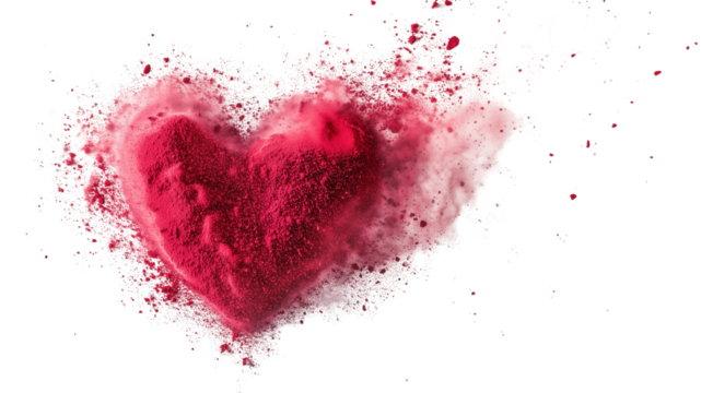 Dynamic Red Heart shape powder burst isolated on white background, Premium Valentine Vector , PNG