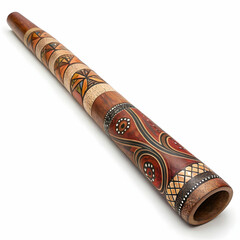 A rustic didgeridoo with traditional patterns and a natural finish