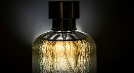 Close-Up of Frosted Glass Perfume Bottle: Delicate Texture and Light Diffusion on Moody Background