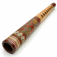 A rustic didgeridoo with traditional patterns and a natural finish