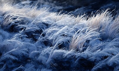 Obraz premium Frosty grass illuminated by sunlight.