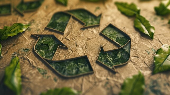 A closeup of a product label shows the recycling logo indicating that the material used in the packaging has been sourced from recycled materials as part of the companys sustainable