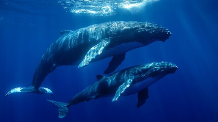 Naklejka premium Two humpback whales swimming in the ocean.