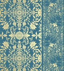 wedding card design, traditional paisley floral pattern , royal India	