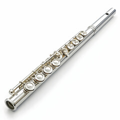 Fototapeta premium A shiny silver flute with elegant finger keys, producing smooth,