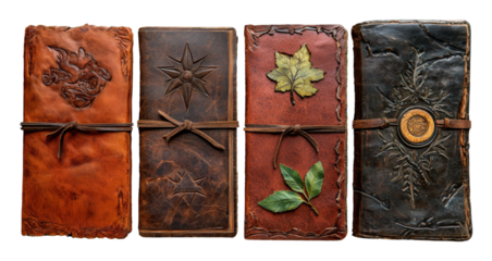 Antique Leather Journals Handcrafted Books Vintage Diary Embossed Covers Rustic Design Nature Theme