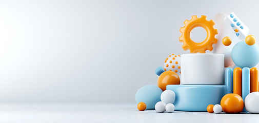 Creative abstract design featuring orange and blue geometric shapes in studio environment for graphic content creation