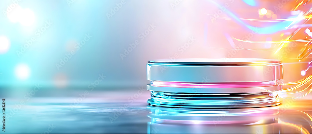 Poster dynamic light effects showcase digital studio graphic display high-tech environment close-up view in