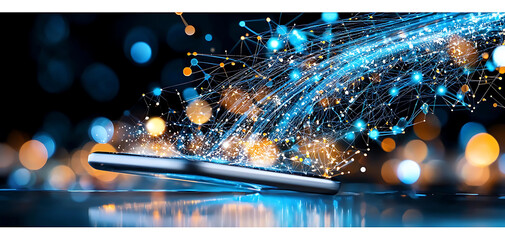 Digital connectivity revolution vibrant data flow modern technology urban environment abstract visualization innovation concept