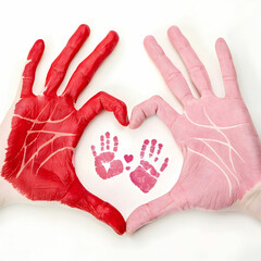 Two handprints placed together in a heart shape