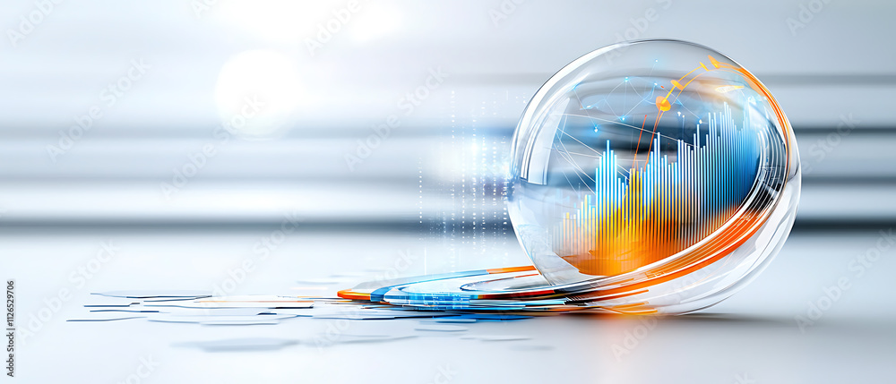 Poster data visualization sphere with graphs and charts in a modern office environment 3d rendered design c