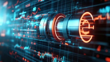 Electric motor with data graphs symbolizes market trends and technological advancements.
