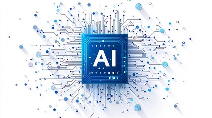 AI Powered Computer Chip on a Minimalist White Background Showcasing Advanced Technology