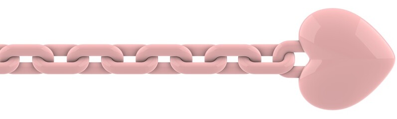 A soft pink chain with a heart in the middle. The chain is broken, but the heart is still visible