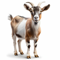 Fototapeta premium A goat displayed on a white background, showcasing its distinctive features like horns,