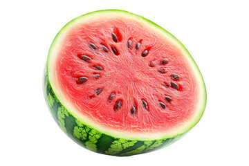 A closeup of fresh and juicy watermelon and slices isolated on white transparent background