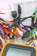 RCA connectors for connecting audio and video signals in multimedia equipment.