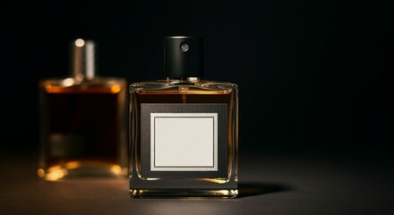 Macro Shot of Perfume Bottle Label: Typography and Design Details in Dark Minimalist Setting