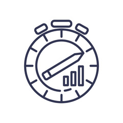 A stopwatch with a pencil and bar graph symbolizes time-efficient creativity and productivity.