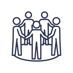 Illustration of people holding hands in a circle, symbolizing unity and community support.