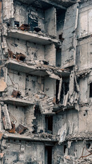 destroyed and burned houses in the city in Ukraine