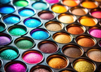 Naklejka premium Vibrant Eyeshadow Palette: Close-up Macro Photography of Colorful Makeup
