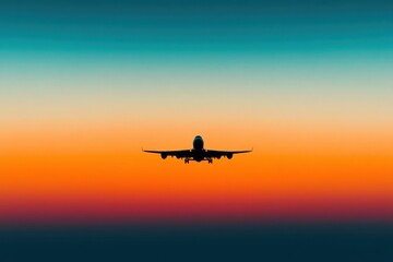 silhouette of an airplane flying at sunset