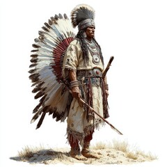 Obraz premium Portrait of a Native American, emphasizing cultural heritage, identity, and traditional representation, suitable for history, anthropology, and diversity themes.