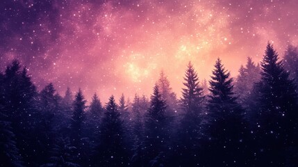 Fototapeta premium Colorful fireworks with faint snowflakes in the foreground, New Year s in winter selective focus, winter theme, whimsical, double exposure, forest backdrop