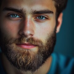 Obraz premium portrait of a young man with striking blue eyes and a beard
