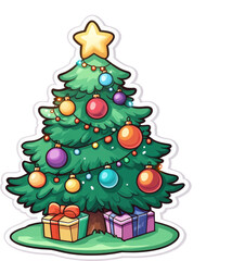 Obraz premium Christmas cartoon with a pile of gifts under the Christmas tree