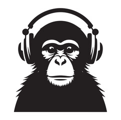 Monkey wearing headphone silhouette vector illustration