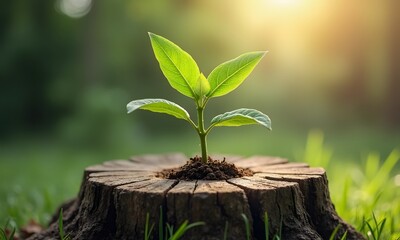 Small plant growing in soil with fresh green leaves, Generative AI