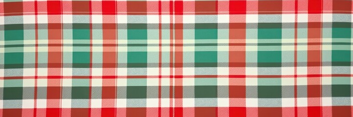 Checkered cotton fabric with a traditional plaid design in shades of red, white, and green, background