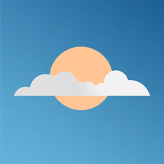 Sunset sun and white cloud minimalistic art style