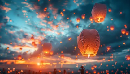 Captivating Sky Lantern Festival Night Celebration with Crowd