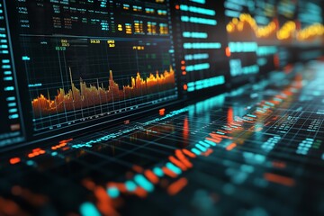 Fototapeta premium A digital world map that incorporates market and financial data. Generative Ai