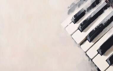 Obraz premium A watercolor style illustration of a classic piano key section with detailed black and white keys, set against a light abstract background.