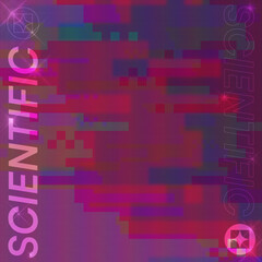 Glitched Digital RGB Data Signal with Bold Scientific Typography Background, In Pink Hue with Scanlines Effect