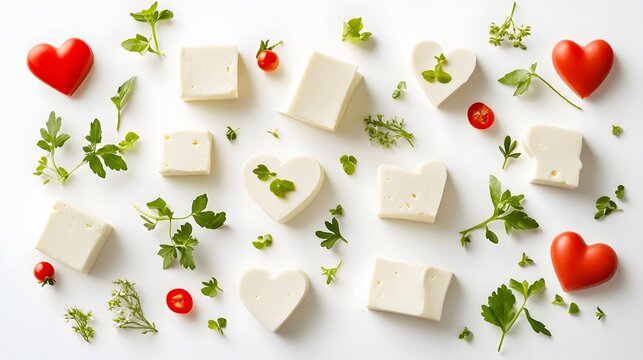 Heart Shaped Cheese Cubes With Herbs and Tomatoes