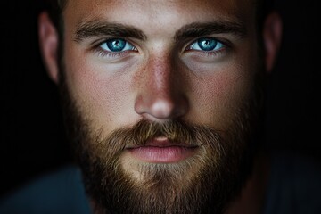 Obraz premium close-up portrait of a man with striking blue eyes and a beard
