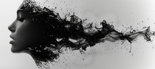 Ink In Motion, Abstract Portrait Woman, Fine Art, Splash, Splatter, Black And White Photography