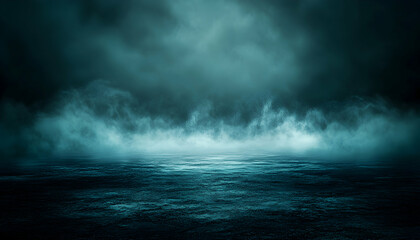 Fototapeta premium Mysterious, moody teal landscape with a foggy, atmospheric scene. Perfect for fantasy, horror, or suspense projects.