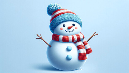 Obraz premium Cheerful Snowman in Blue Beanie and Striped Scarf