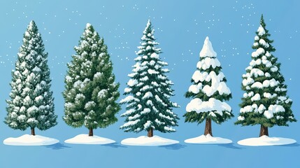 Obraz premium Christmas trees set,pines for greeting card,Collection of Christmas trees in flat design for greeting cards,invitations, banner,New Year and xmas traditional,Winter holiday.