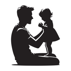 father and baby girl silhouette vector illustration