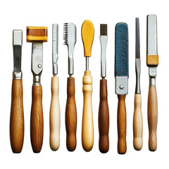 Variety of carving tools displayed neatly on a plain surface isolated on transparent background png