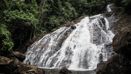 The waterfall in Sinharaja Rainforest in Sri Lanka